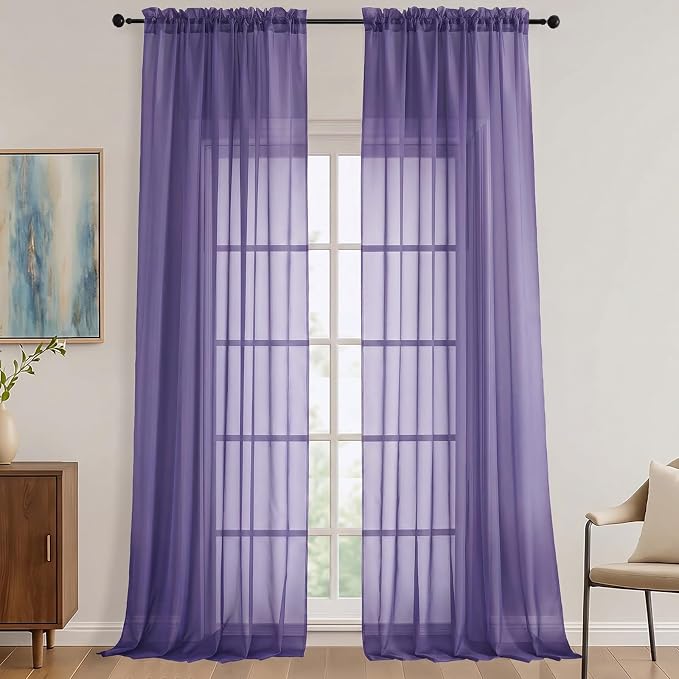 Purple Sheer Curtains 120 Inches Long 2 Panels Set, 59 Inch Extra Wide Soft by OVZME