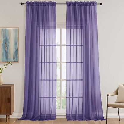 Purple Sheer Curtains 120 Inches Long 2 Panels Set, 59 Inch Extra Wide Soft by OVZME