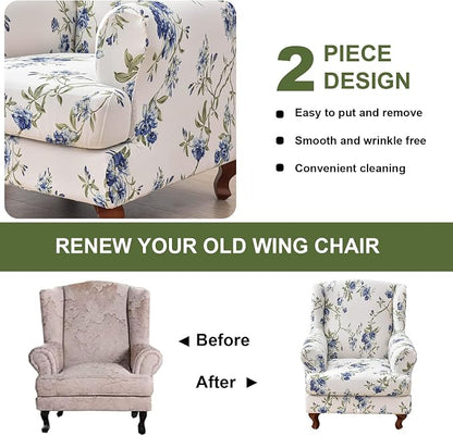 HAOYONG Wing Chair Slipcovers Elastic Printed Wingback Chair Covers 2 Pieces - Image 7