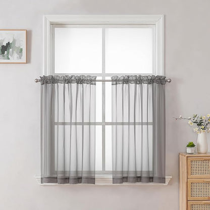 Chyhomenyc Sheer Curtains Tiers 42W x 24L Inches, Light Filtering Small Curtains by Chyhomenyc