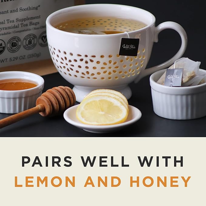 Wild Bliss Organic Chamomile Tea - Caffeine Free Calming Herbal Support - Pharmacopoeia Potency - 75 Plant Based Tea Bags