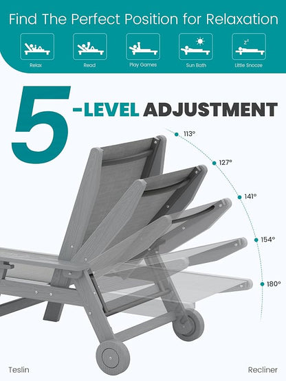SERWALL Textilene Patio Chaise Lounge Chair, 5 Positions Adjustable Outdoor - Image 5