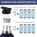 Lexlion Fruit Infuser Water Bottle - 22 Oz, Triple Walled Insulated Stainless Steel, Thermal Leaf Infuser, Silicone Sleeve, 3 Lids Leakproof, Metal Mug