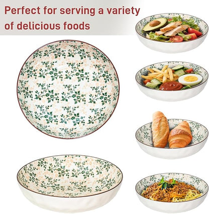 75 Oz Serving Bowls,2 Pack Bohemian Style Large Porcelain Dishes for Entertaining Parties,Big Bowls for Eating Soup, Salad, Pasta, Fruit, Chips, 10.3 Inch Diameter (blue Beige)