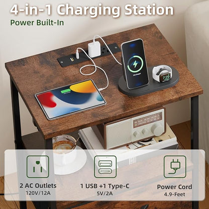 Somdot Tall Nightstand with Charging Station and LED Light - Image 5