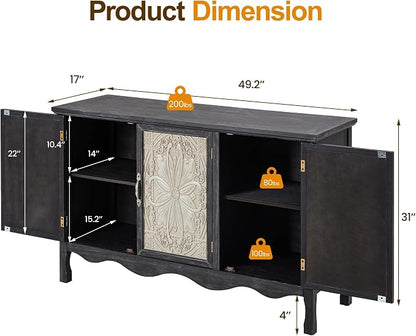 RoyalCraft Buffet Cabinet with Storage, Vintage Solid Wood Sideboard with 3 - Image 2