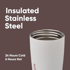 Owala SmoothSip Slider Insulated Stainless Steel Coffee Tumbler, Reusable Iced Coffee Cup, Hot Coffee Travel Mug, BPA Free 20 oz, Tan/White (Vanilla Bean)