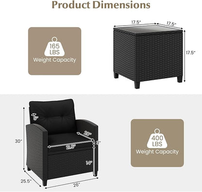 HAPPYGRILL 3 Pieces Wicker Patio Conversation Set, PE Rattan Bistro Sofa Set - Image 9