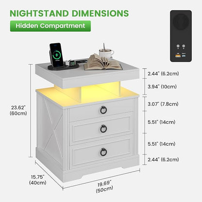 HNEBC Night Stand with Gun Drawers, Farmhouse Nightstand with Charging Station - Image 2
