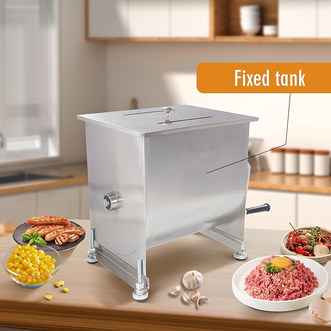 CMI Commercial Stainless Steel Manual Meat Mixers with lid,20Lb/10L Fixed Tank,(Mixing Maximum 15Lb for Meat),Sausage Mixer Machine Meat Processing Equipment
