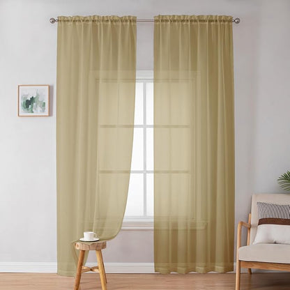 Gold Sheer Curtains 84 Inch Length 2 Panels Set, Light Filtering Voile Fimly - Image 2