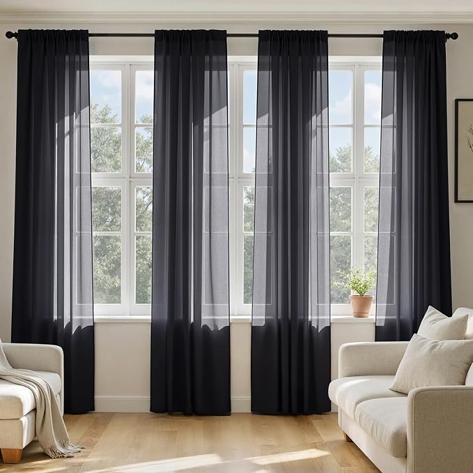 MIULEE Black Sheer Curtains 102 Inches Long 4 Panels 42 x 102 Inches | Light by MIULEE