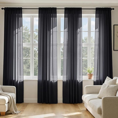 MIULEE Black Sheer Curtains 90 Inches Long 4 Panels 42 x 90 Inches | Light by MIULEE