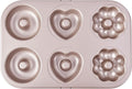 Fancy Donut Pan, 6 Cavity Donut Mold Heavy Duty Steel Non-stick Heart Flower Round Shaped Bund Pans Pattern Doughnut Bakeware for Oven Baking (Champagne Gold)