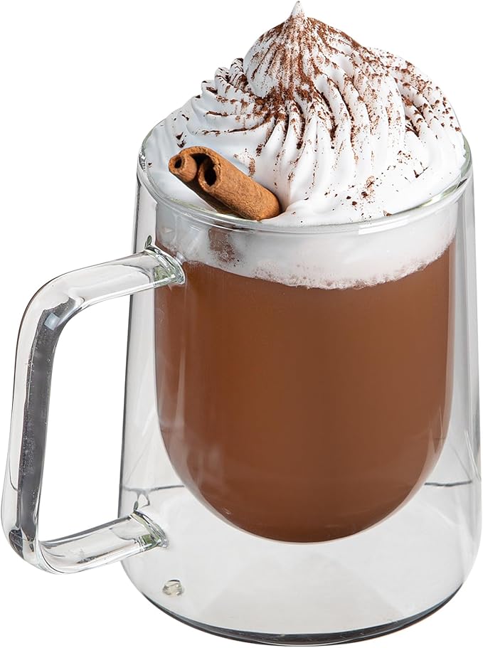 Restaurantware-Forma Professional 10.2 Ounce Double Wall Coffee Mugs, 12 Insulated Coffee Mugs With Handle - Dishwashable, Reusable, Clear Glass Beverage Cups, Freezable, For Hot Or Cold Beverages