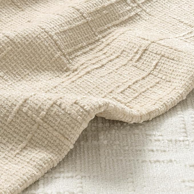 MIULEE Chenille Textured Throw Pillow Covers Beige 18x18 Set of 2 | Slubby - Image 2
