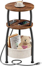 Side Table with Charging Station, Small Round End Table with Basket, USB Port by designyourhome