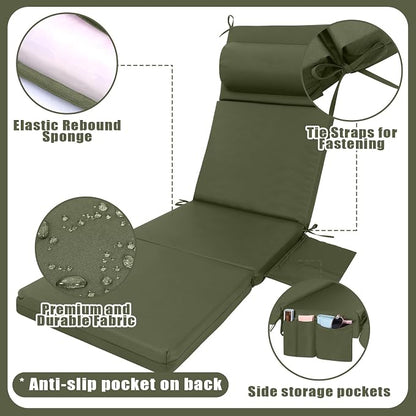 Wenqik 2 Pcs Outdoor Chaise Lounge Cushion - Image 2