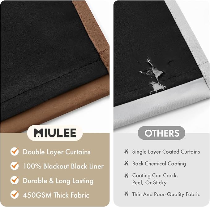 MIULEE 100% Blackout Curtains for Bedroom 40x45 Inch Length Mocha Brown | 2 - Image 4