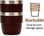 Zenbo 4 oz Espresso/Coffee Cups Set of 2, Ceramic-Lined Double Wall Vacuum Insulated 18/8 Stainless Steel, Stackable & Dishwasher Safe, Space-Saving, Compatible with Most Espresso & Coffee Makers