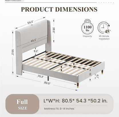 MALOL Full Size Bed Frame with Upholstered Headboard, Linen Fabric Platform Bed - Image 2