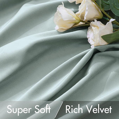 MIULEE Velvet Curtains 52x84 inches 2 Panels Misty Blue Blackout Curtains | - Image 4