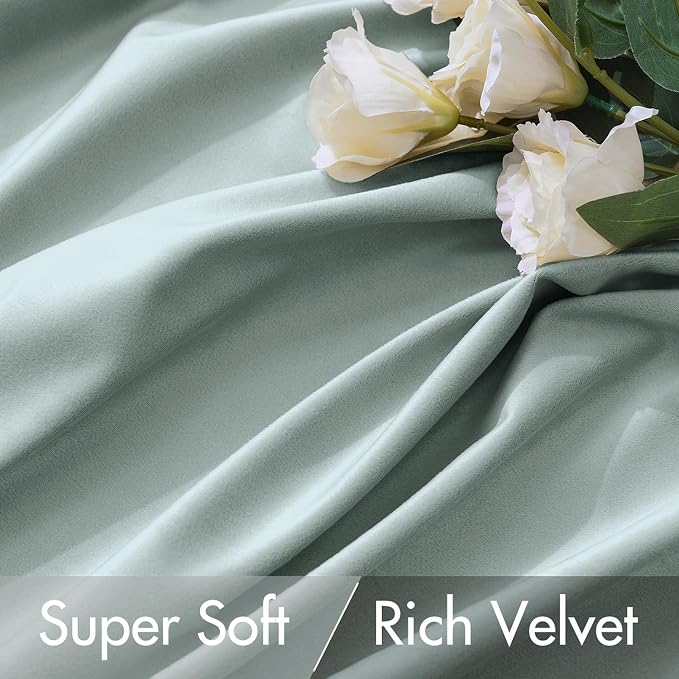MIULEE Velvet Curtains 52x96 inches 2 Panels Misty Blue Blackout Curtains | - Image 4