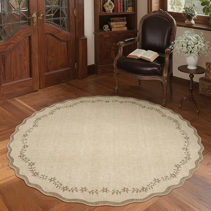 GarveeHome Round Rugs 6ft Scalloped Washable Circle Rug - Image 3