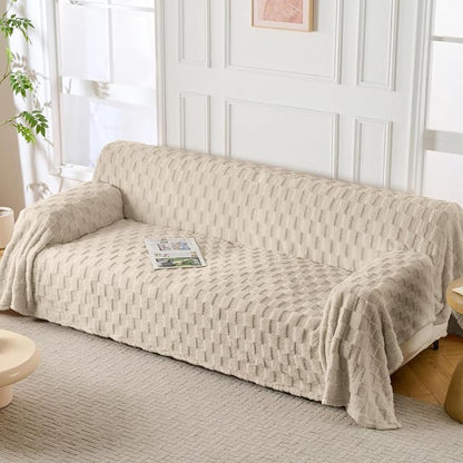 Fuzzy Brown Couch Cover for Sectional Sofa, Sofa Slipcover for 2 Cushion Couch - Image 2