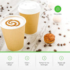 500-CT Disposable Kraft 12-OZ Hot Beverage Cups with Ripple Wall Design: No Need for Sleeves - Perfect for Cafes - Eco-Friendly Recyclable Paper - Insulated - Wholesale Takeout Coffee Cup