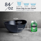 9.6'' Serving Bowls, 84oz Bamboo Fiber Salad Set of 4, Large for Kitchen, Deep Oval for Salad, Vegetable, Fruit, Pasta, Ramen, Lightweight & Easy to Clean (Matte Black)