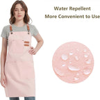 AFUN Chef Aprons for Women Men with Large Pockets, Cotton Canvas Cross Back Water Repellent Work Apron, Size M to XXL (LightPink)