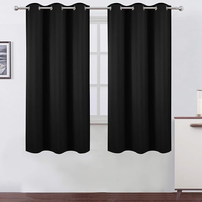 Black Blackout Curtains 34 x 63 Inch Length/Set of 2 Curtain Panels/Thermal by Lemomo