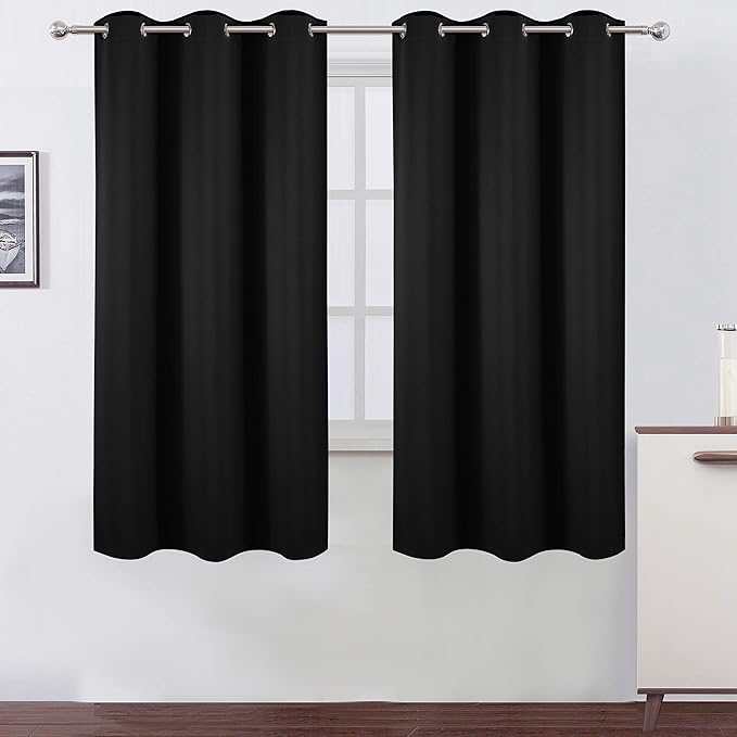 Black Blackout Curtains 40 x 63 Inch Length/Set of 2 Curtain Panels/Thermal by Lemomo