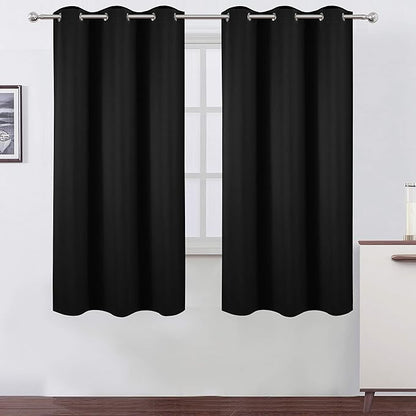 Black Blackout Curtains 40 x 63 Inch Length/Set of 2 Curtain Panels/Thermal by Lemomo