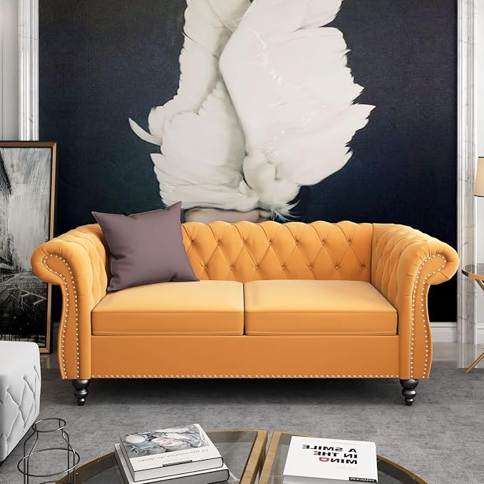 Chesterfield Loveseat Sofa, Modern Velvet Small Sofa Couch 2 Seater by RUSTYER