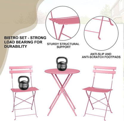 Bistro Table and Chairs Set of 2, 3 Piece Outdoor/Indoor Folding Patio Bistro - Image 5