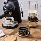 LUKA Porcelain Espresso Cup with Metal Stand, 6 Ounce Stackable Ceramic Demitasse Espresso Mugs Cappuccino Cups Set for Latte,Coffee,Cafe Mocha,Tea(Set of 4)