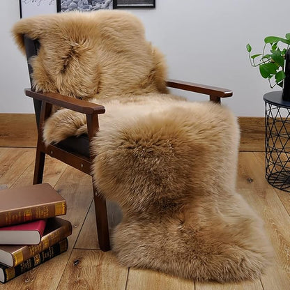 HUAHOO Premium Genuine Sheepskin Rug Brown Real Australia Sheepskin Natural by HUAHOO