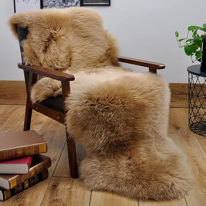 HUAHOO Premium Genuine Sheepskin Rug Brown Real Australia Sheepskin Natural by HUAHOO