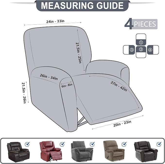 ANARACHON Leather Look Recliner Chair Covers, 4-Pieces Stretch Recliner Cover - Image 2