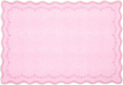 GarveeHome Scalloped Entryway Rug 2x3 Pink Washable Front Door Entry Rug | - Image 3