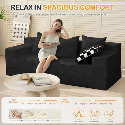 Erament 3 Seater Boneless Couch Sofa Bed, Compression Convertible Futon Floor - Image 5
