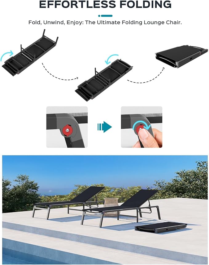 Ciokea Aluminum Foldable Lounge Chairs Set of 4 - Image 6