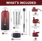 Lexlion 32 Oz Triple Walled Insulated Stainless Steel Fruit Infuser Water Bottle, 100% Leakproof, 3 Lids, Infuser, Silicone Sleeve, Metal Mug Gallon