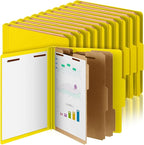 24 Pcs Classification Folders Letter Size, Back to School Supply for Teacher, Student, 3 Dividers Pressboard File Folder Bulk with 2 Fasteners, 3.5 Inch Expanding File Organizer (Yellow)