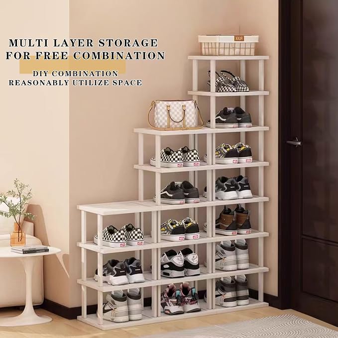 SAN HE Bamboo Shoe Rack 5Tier- Vertical White Shoe Rack - Image 4
