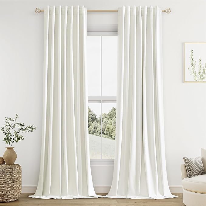 Ivory 100% Blackout Linen Curtains 92 Inch Length 2 Panels Set by Guken