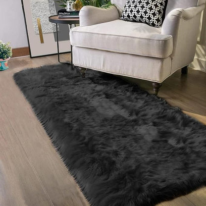 Latepis Black Runner Bedside Rug 2x6 Area Faux Sheepskin Fur Rug Washable - Image 7