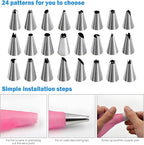 Generic Cake Decorating Kit; 83 Pieces; Pink; Flower Opening; Silicone & Stainless Steel Piping Tips